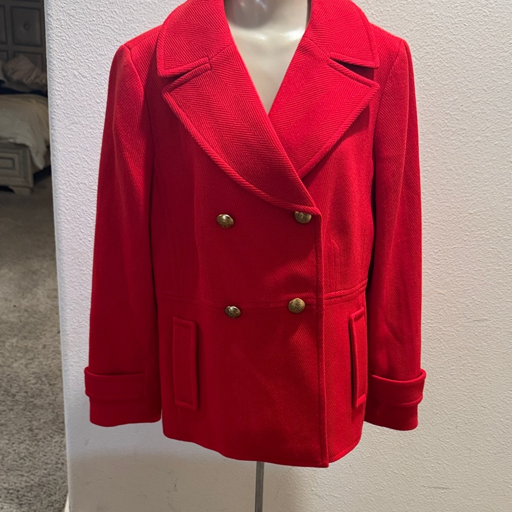 NWT Talbots Vibrant Red Pea Coat